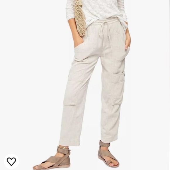 NWT Free People Feelin Good Linen Utility Pant Natural tan pants - Picture 1 of 15